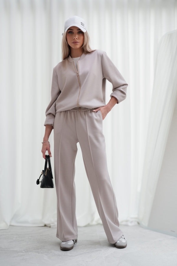 Luksusowy Komplet Damski Masełko Bluza Rozpinana + Spodnie Wide Leg Premium Soft Touch Elegancja & Komfort-BEŻ